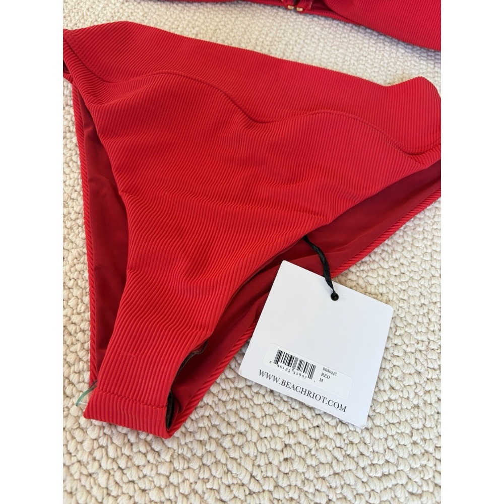 Beach Riot Sophia Ribbed Bikini Set Red High Waisted Knot Front Size M - Picture 5 of 10